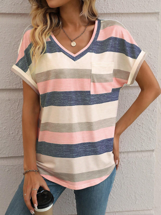 LUNE Striped Print Batwing Sleeve Tee