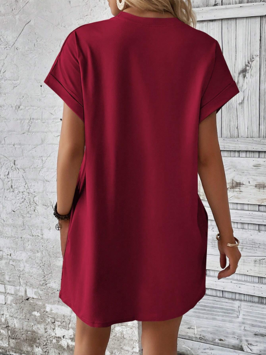 LUNE Solid Batwing Sleeve Hidden Pocket Dress