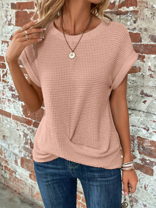 LUNE Solid Batwing Sleeve Twist Hem Tee