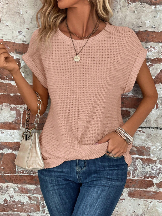 LUNE Solid Batwing Sleeve Twist Hem Tee