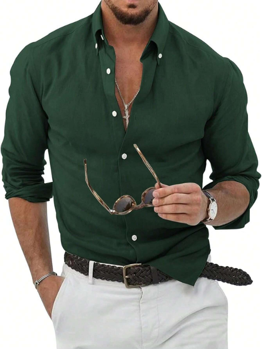 Men Solid Button Up Shirt