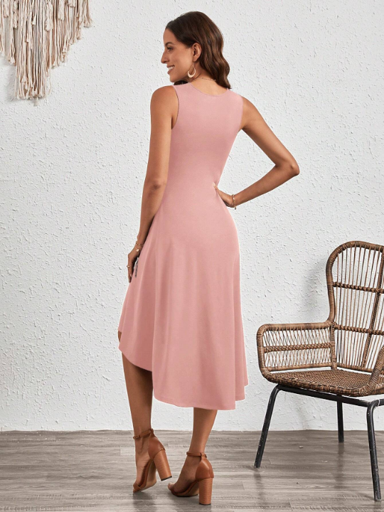 Clasi Solid Twist Front Sleeveless A-line Dress