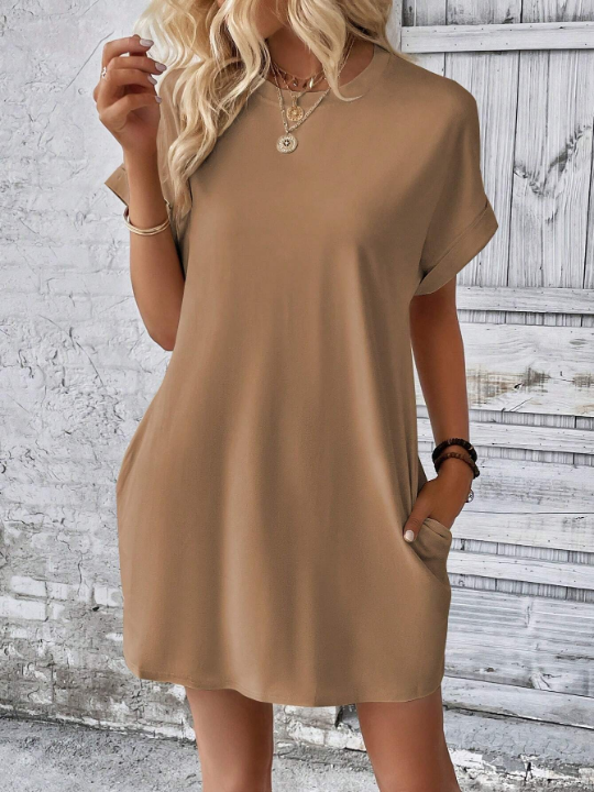 LUNE Solid Batwing Sleeve Tee Dress