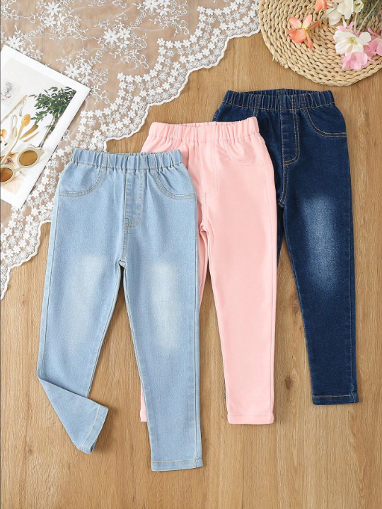 Young Girl 3pcs Elastic Waist Jeans