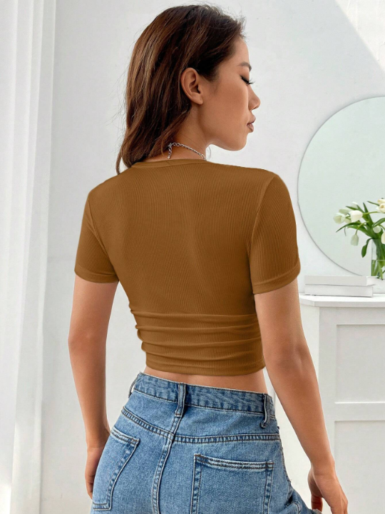 EZwear Solid Ruched Crop Tee