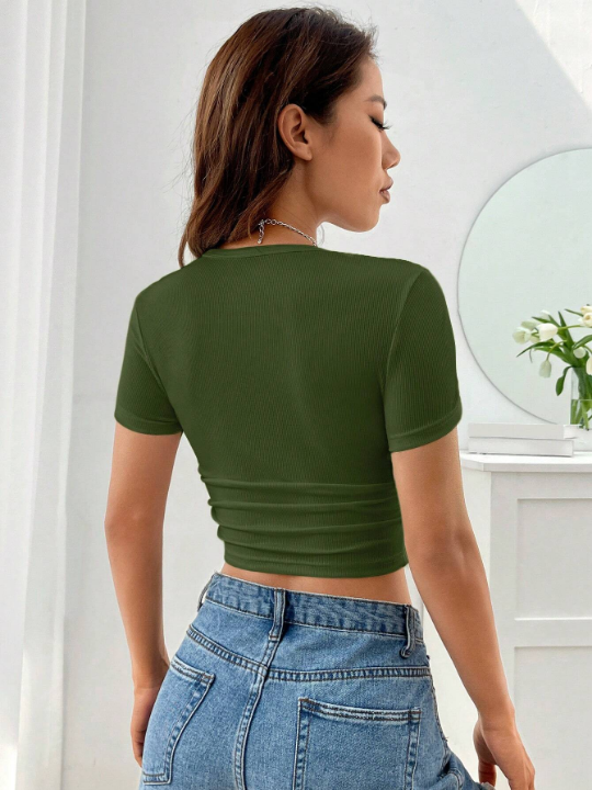 EZwear Solid Ruched Crop Tee