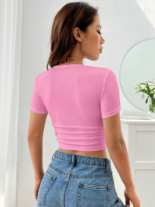 EZwear Solid Ruched Y2k Crop Tee