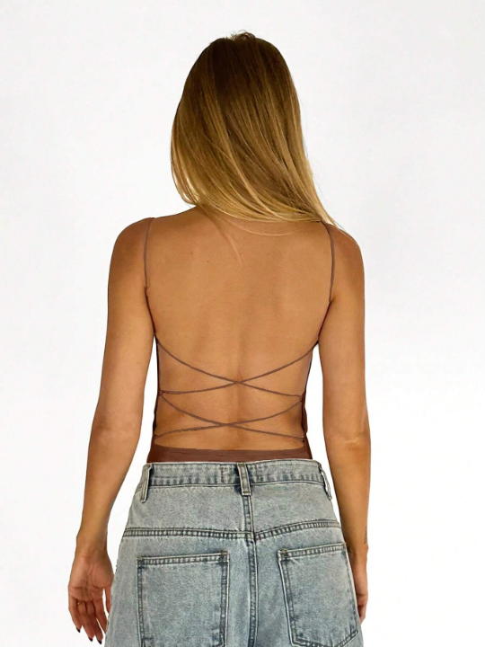 EZwear Solid Crisscross Backless Cami Top