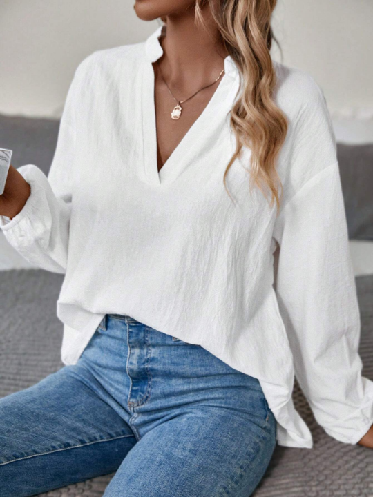 Unity White V-neck Long Sleeve Shirt