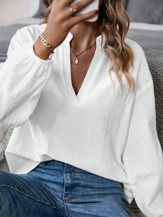 Unity White V-neck Long Sleeve Shirt