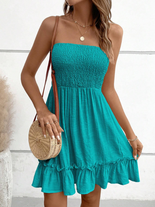 VCAY Solid Ruffle Hem Tube Dress