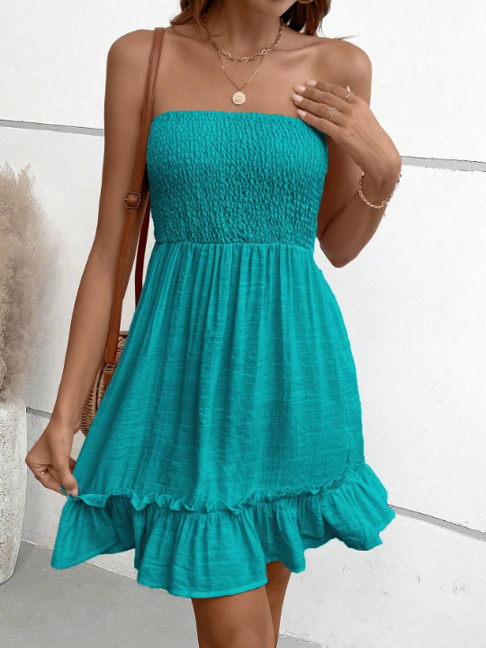 VCAY Solid Ruffle Hem Tube Dress