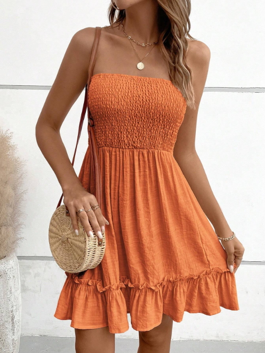 VCAY Solid Ruffle Hem Tube Dress