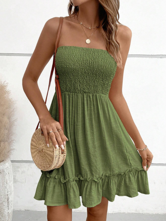 VCAY Solid Ruffle Hem Tube Dress