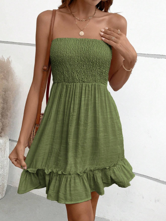 VCAY Solid Ruffle Hem Tube Dress