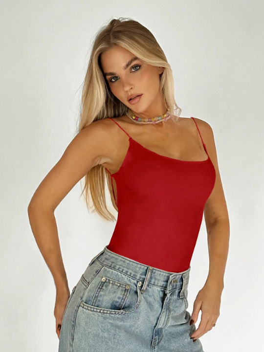 EZwear Women's Summer Fashionable Solid Red Backless Cami Top