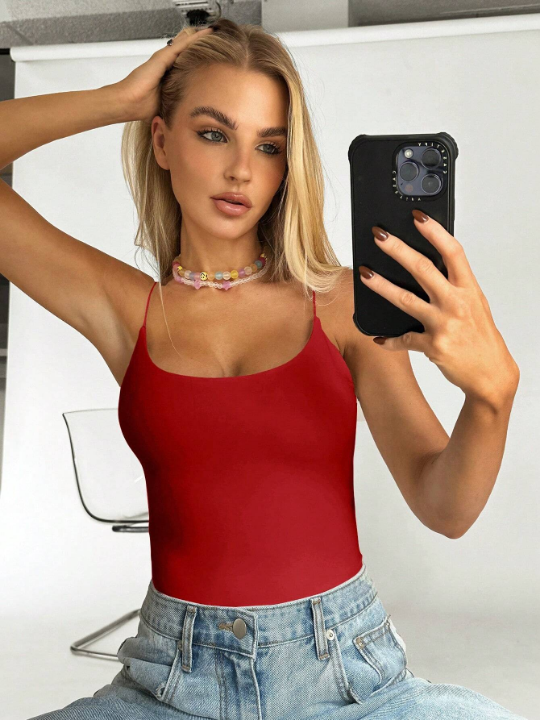 EZwear Women's Summer Fashionable Solid Red Backless Cami Top