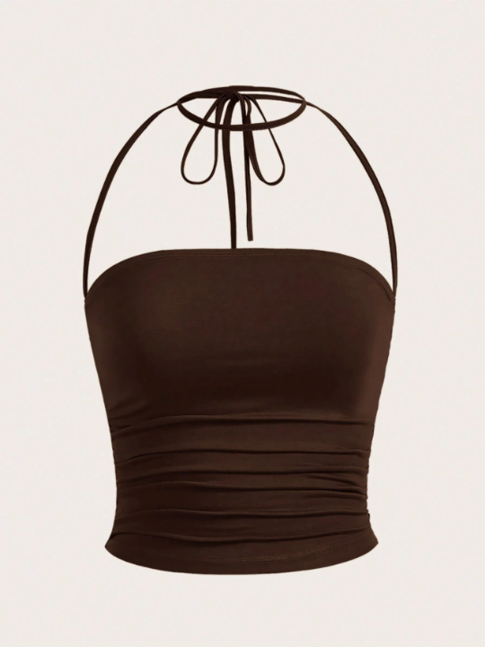 EZwear Solid Ruched Halter Top