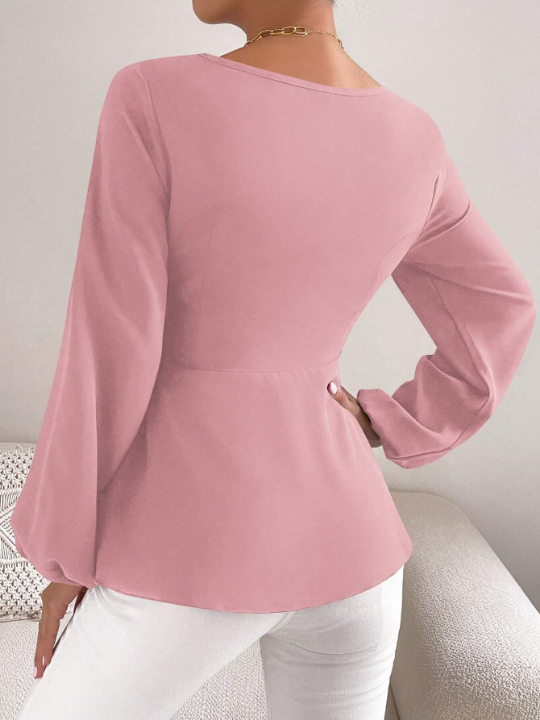 Priv Lantern Sleeve Knot Side Blouse