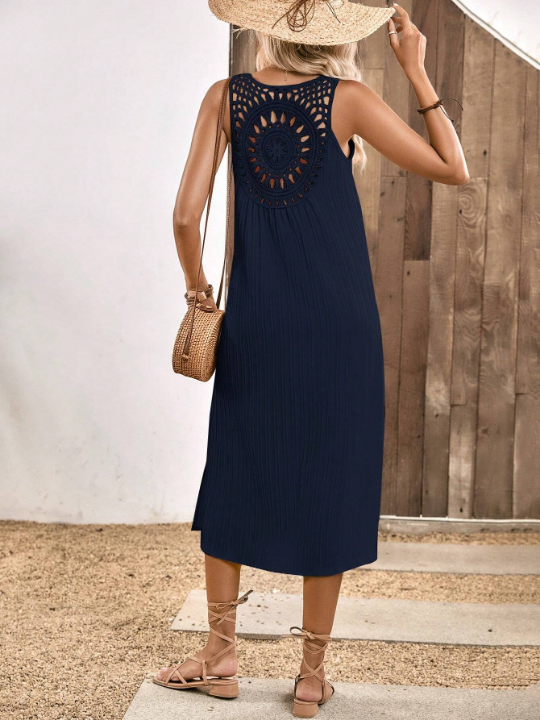 LUNE Solid Crochet Insert Tank Dress