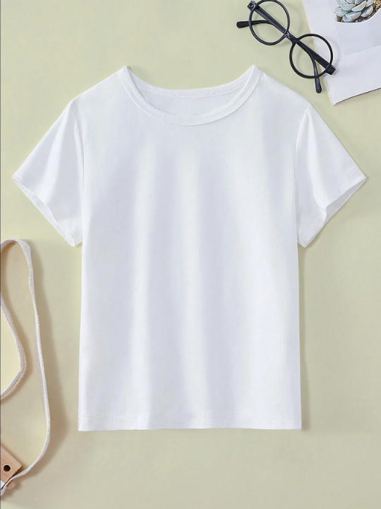 Young Girl Solid Round Neck Tee