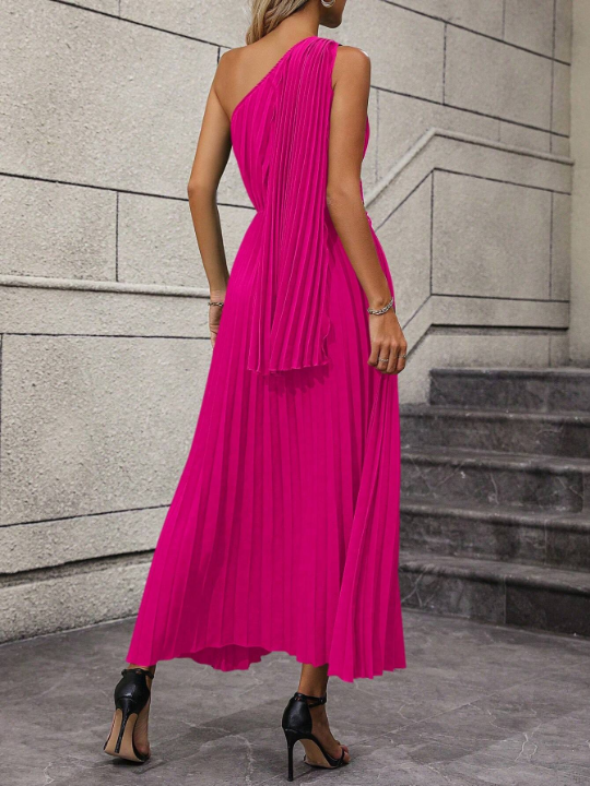 One Shoulder Twist Front Pleated Hem Dress