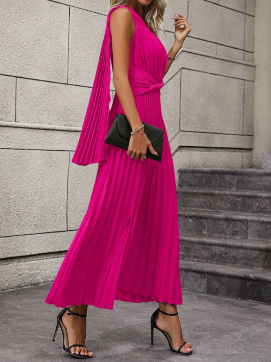 One Shoulder Twist Front Pleated Hem Dress