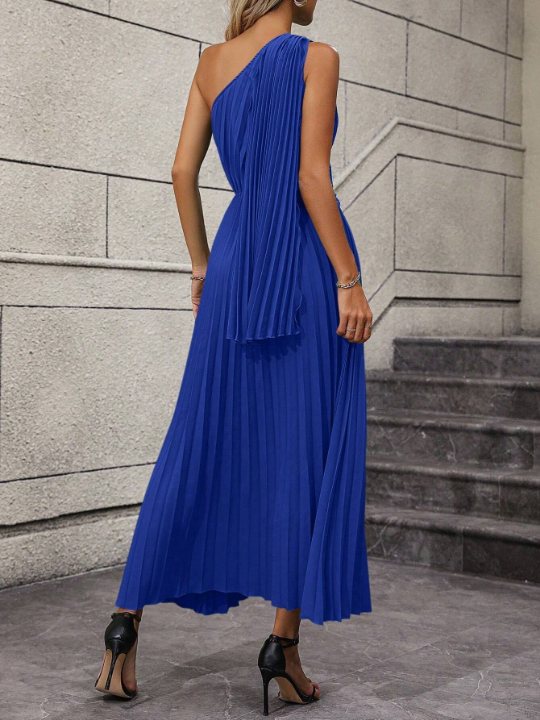 One Shoulder Twist Front Pleated Hem Dress