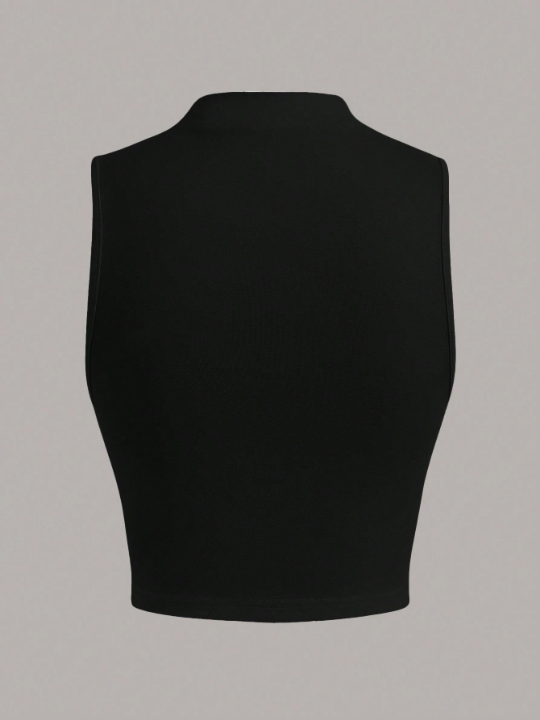 EZwear Black Mock Neck Ruched Tank Top