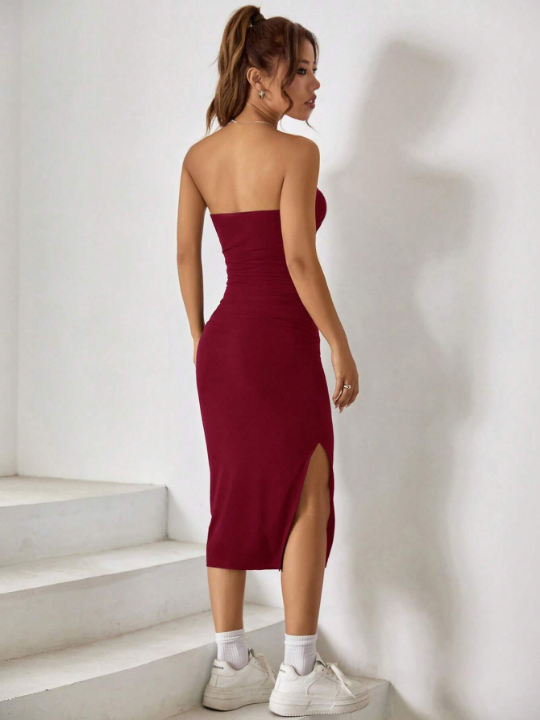 EZwear Split Thigh Tube Bodycon Dress