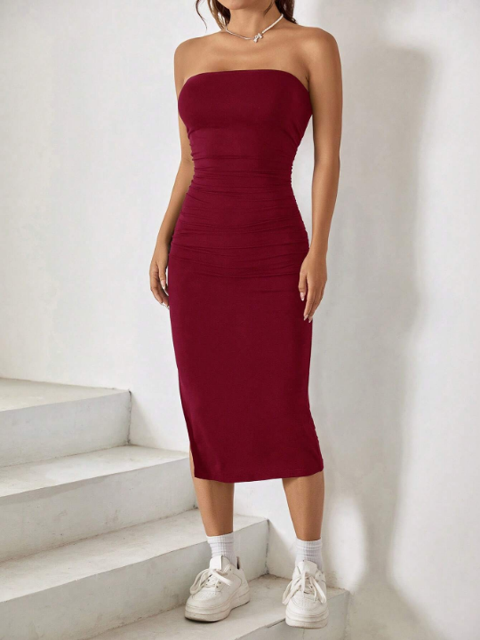 EZwear Split Thigh Tube Bodycon Dress