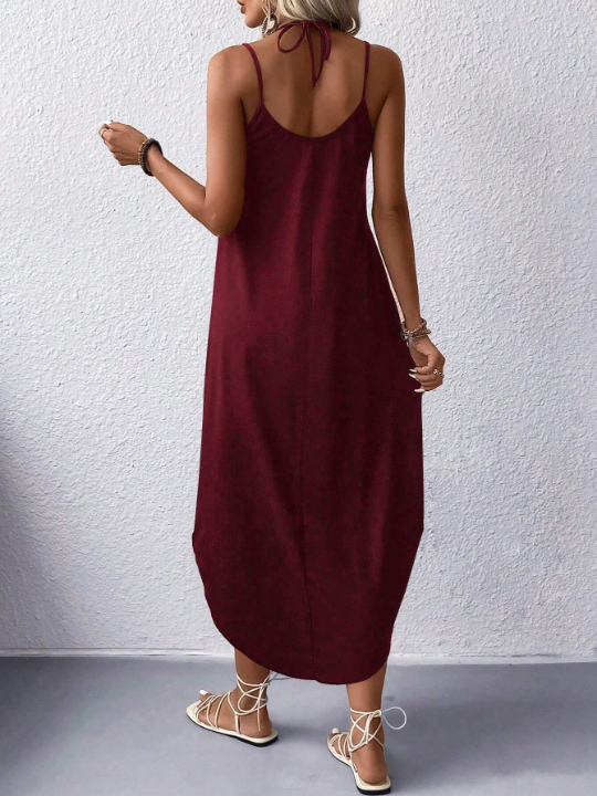 Solid Curved Hem Cami Dress