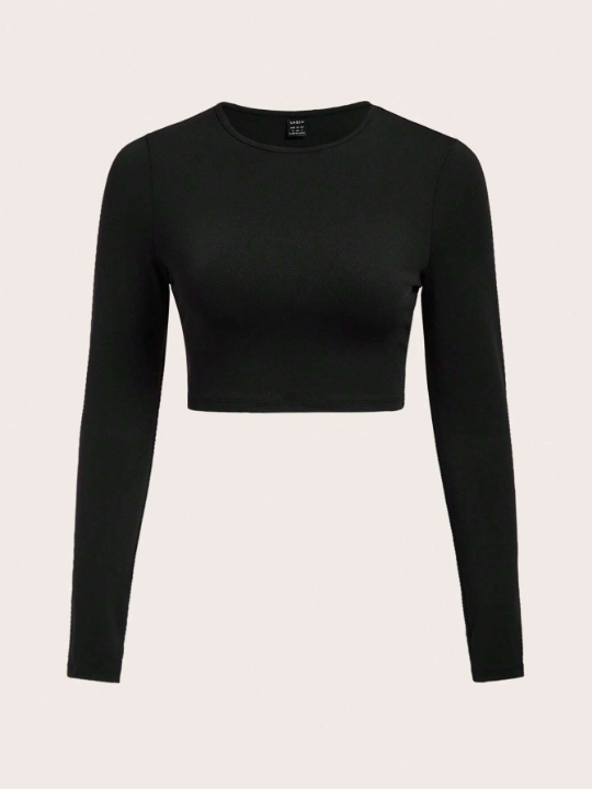 BASICS Solid Round Neck Crop Tee