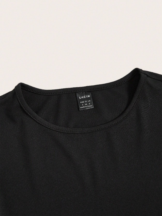 BASICS Solid Round Neck Crop Tee