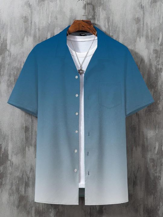 Manfinity Loose-Fit Men's Ombre Button Up Shirt