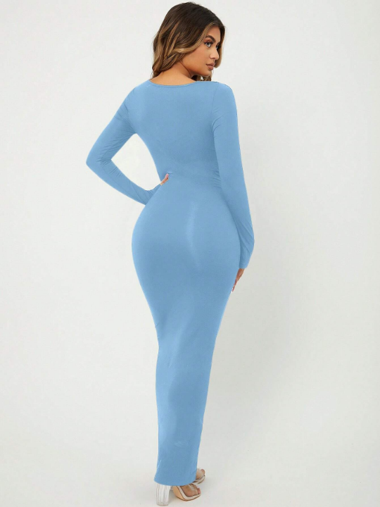 SXY Solid Long Sleeve Bodycon Dress