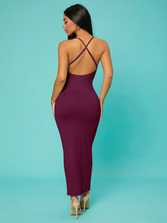 SXY Solid Criss Cross Backless Cami Dress