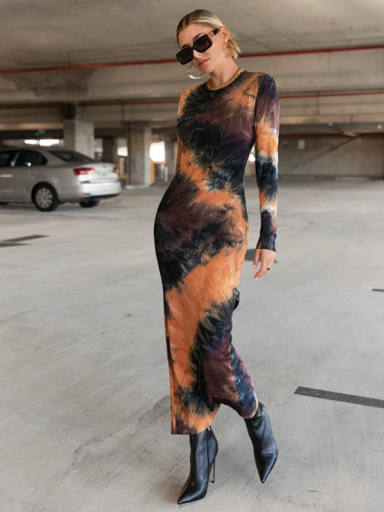 Essnce Tie Dye Split Thigh Bodycon Dress