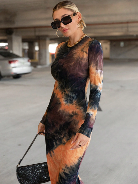 Essnce Tie Dye Split Thigh Bodycon Dress