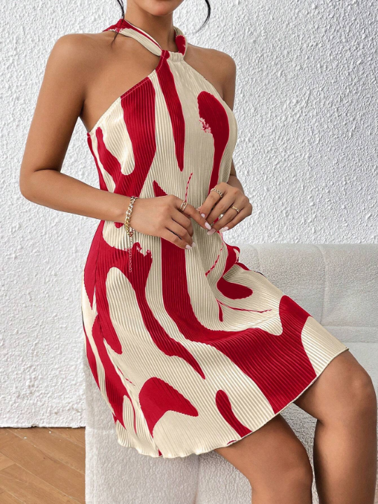 Privé Spring Break Graphic Print Halter Neck Dress