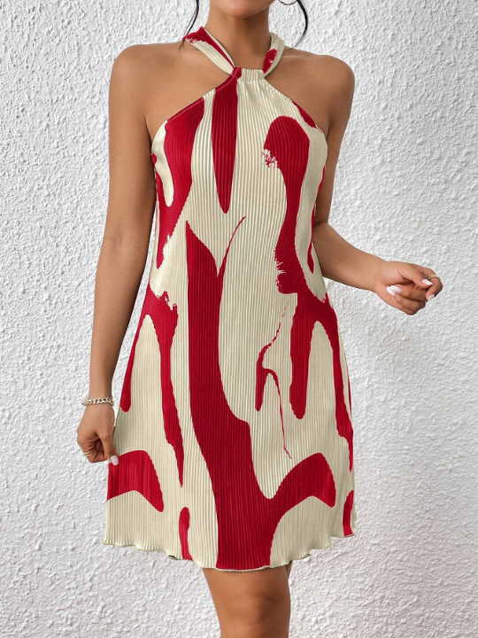 Privé Spring Break Graphic Print Halter Neck Dress