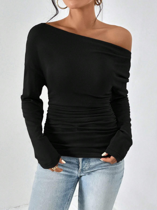 Essnce Asymmetrical Neck Ruched Tee