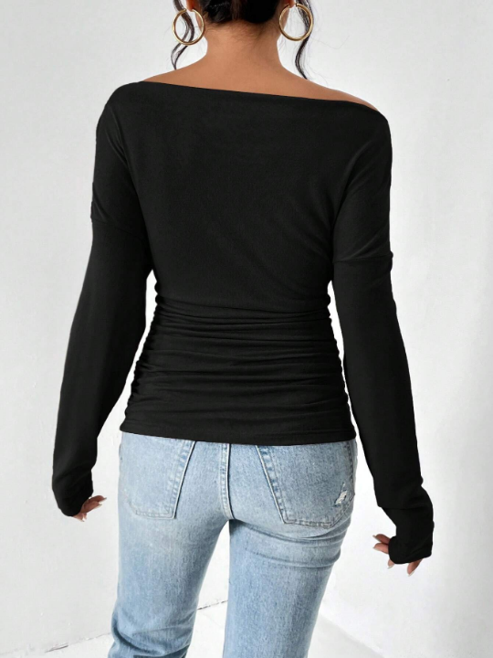 Essnce Asymmetrical Neck Ruched Tee