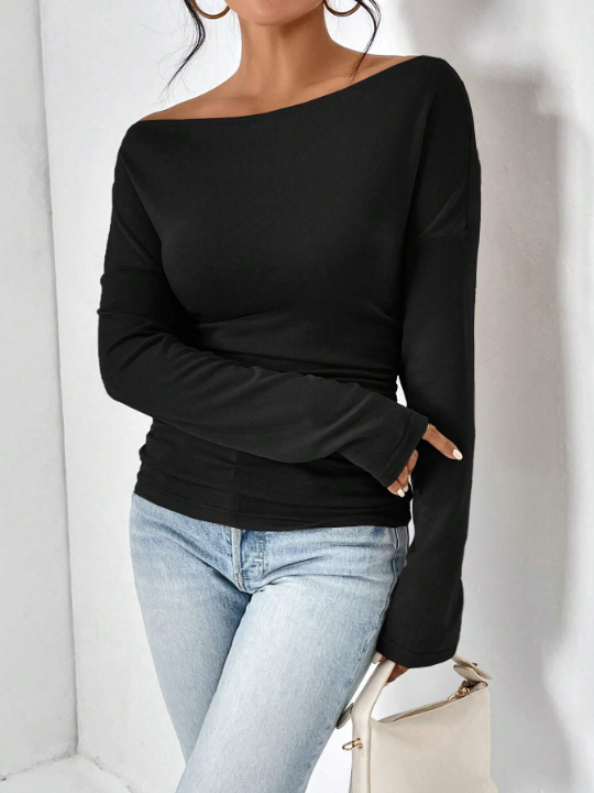 Essnce Asymmetrical Neck Ruched Tee