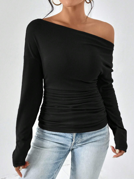 Essnce Asymmetrical Neck Ruched Tee