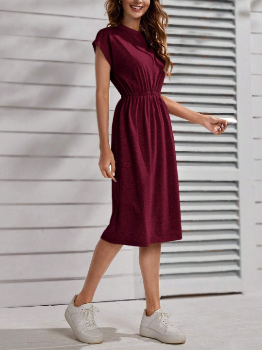 LUNE Solid Batwing Sleeve Dress