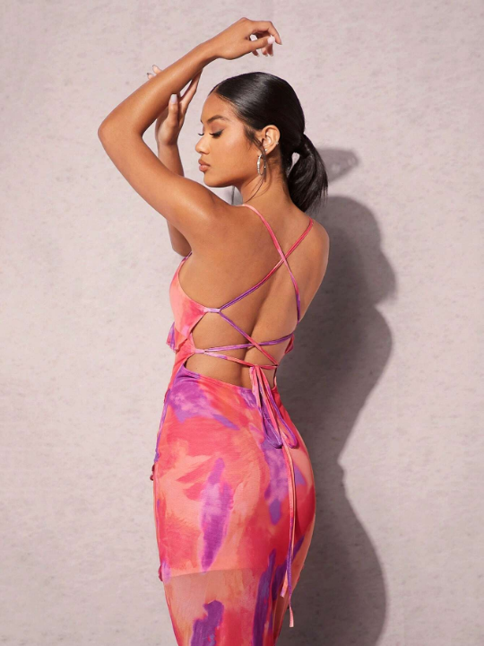 BAE Tie Dye Lace Up Backless Cami Dress