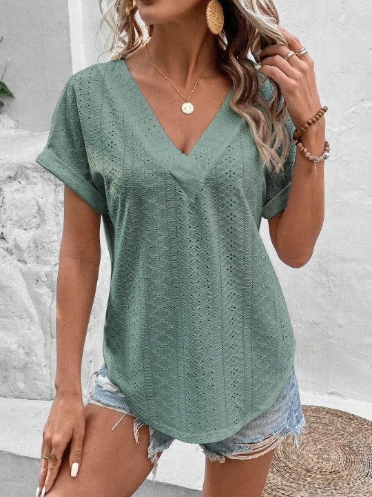 LUNE Eyelet Embroidery Batwing Sleeve Tee