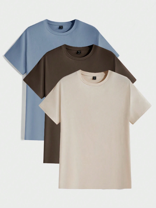 Manfinity Basics Men 3pcs Solid Round Neck Tee