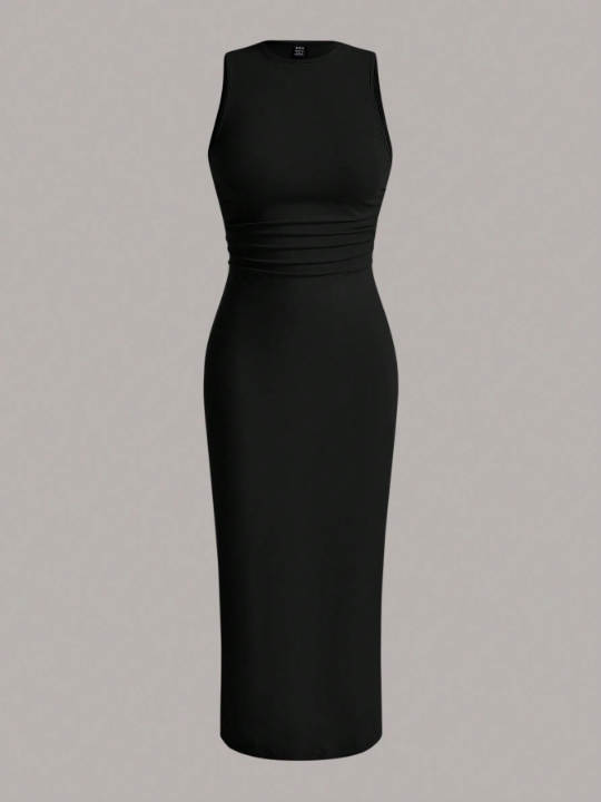 EZwear Solid Ruched Waist Tank Dress